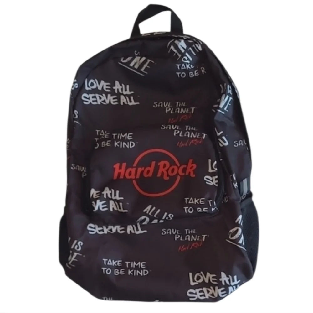 Hard Rock Graphic Backpack Logo Brand Hand Bag Adjustable Straps Bookbag Retro